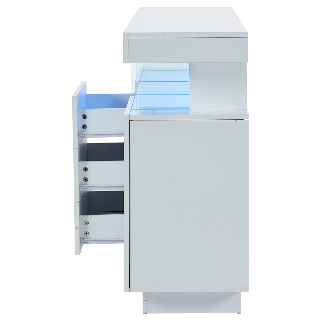 Modern White Sideboard 2 Doors 3 Drawers with LED Lights 140cm WOODMIRROR