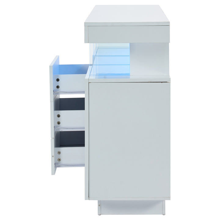 Modern White Sideboard 2 Doors 3 Drawers with LED Lights 140cm WOODMIRROR