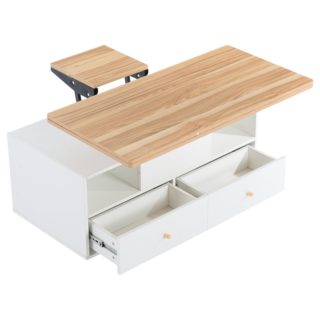 White dual lift-top coffee table 4 drawers with wheels PHOSPHOLIP