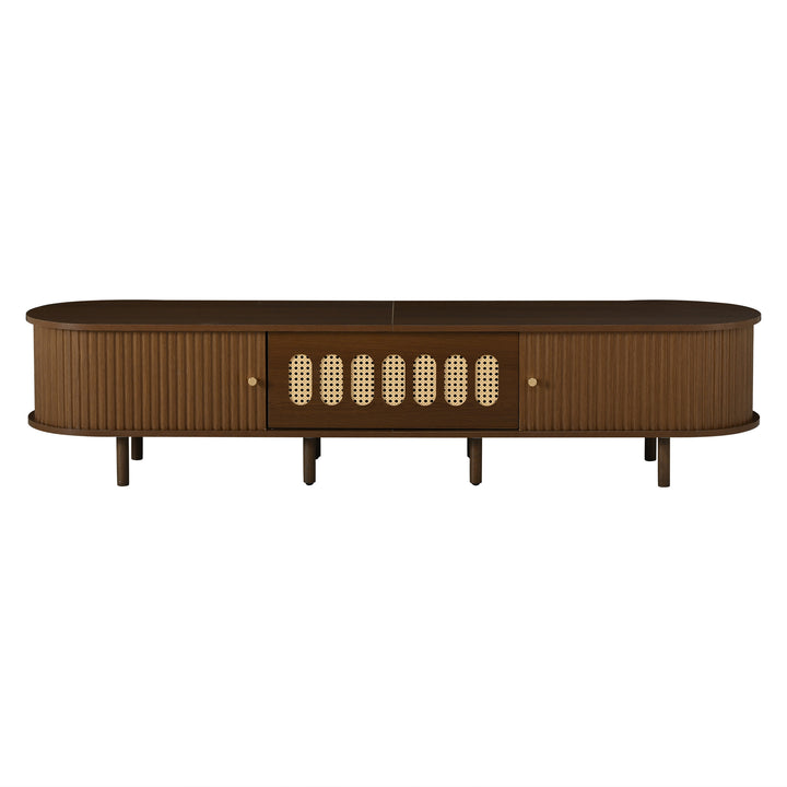 Retro Walnut TV Stand with Rattan-Look and Roll-Up Doors 180 cm VANITYPLACE