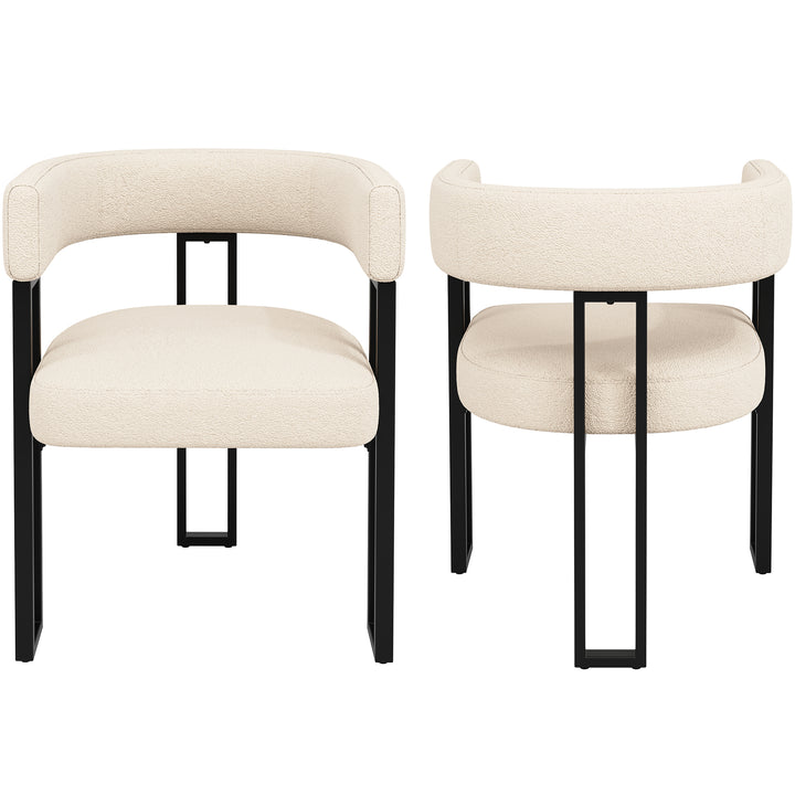 Set of 2 beige fabric dining chairs with curved ergonomic backrest and metal legs THISTLEDOWN