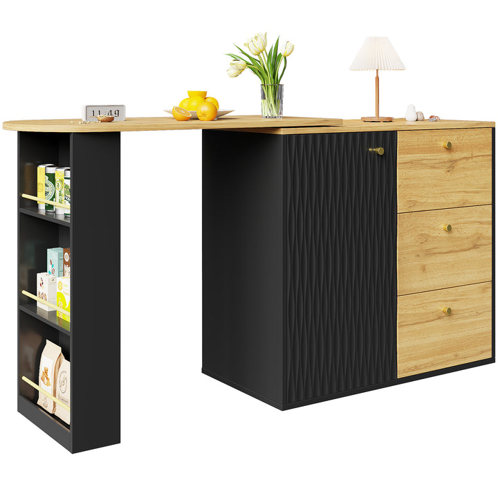 Extendable bar table 360° rotating black wooden gold accent 138–204cm NOBLEIV