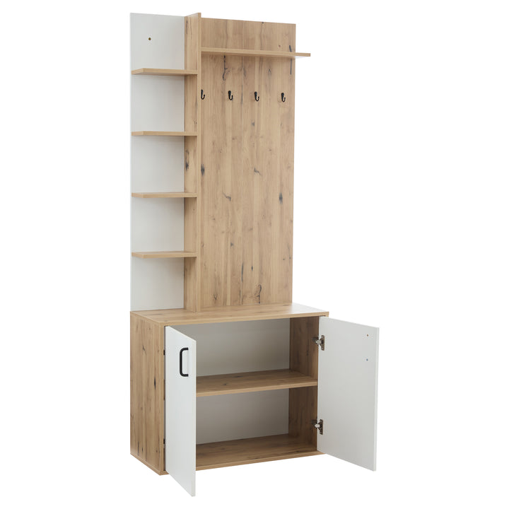 Wooden entryway wardrobes with coat hooks and shoe storage shelves ELYSIUMIS