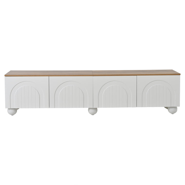Modern Style White and Oak TV Stand with 4 Doors & Push-Open Storage 180cm WICKERSOFA