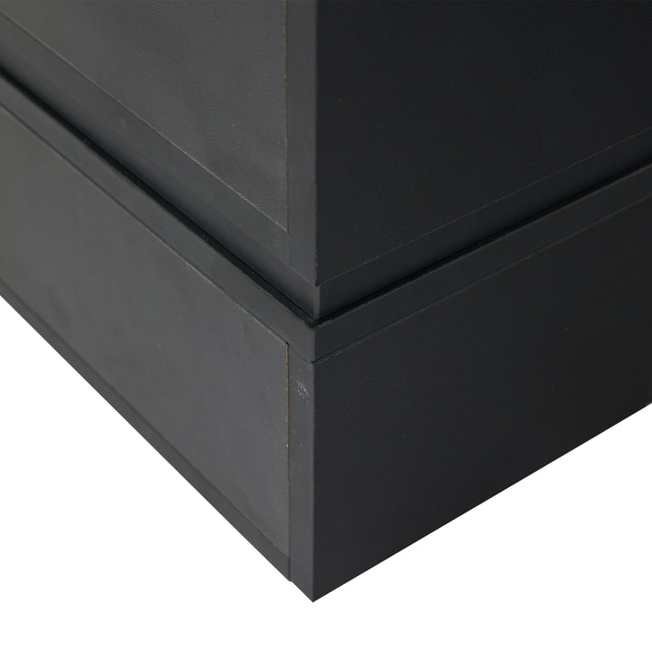 Black hollow LED coffee table with open storage and glass top 100×50×35cm SEAHORSETAIL