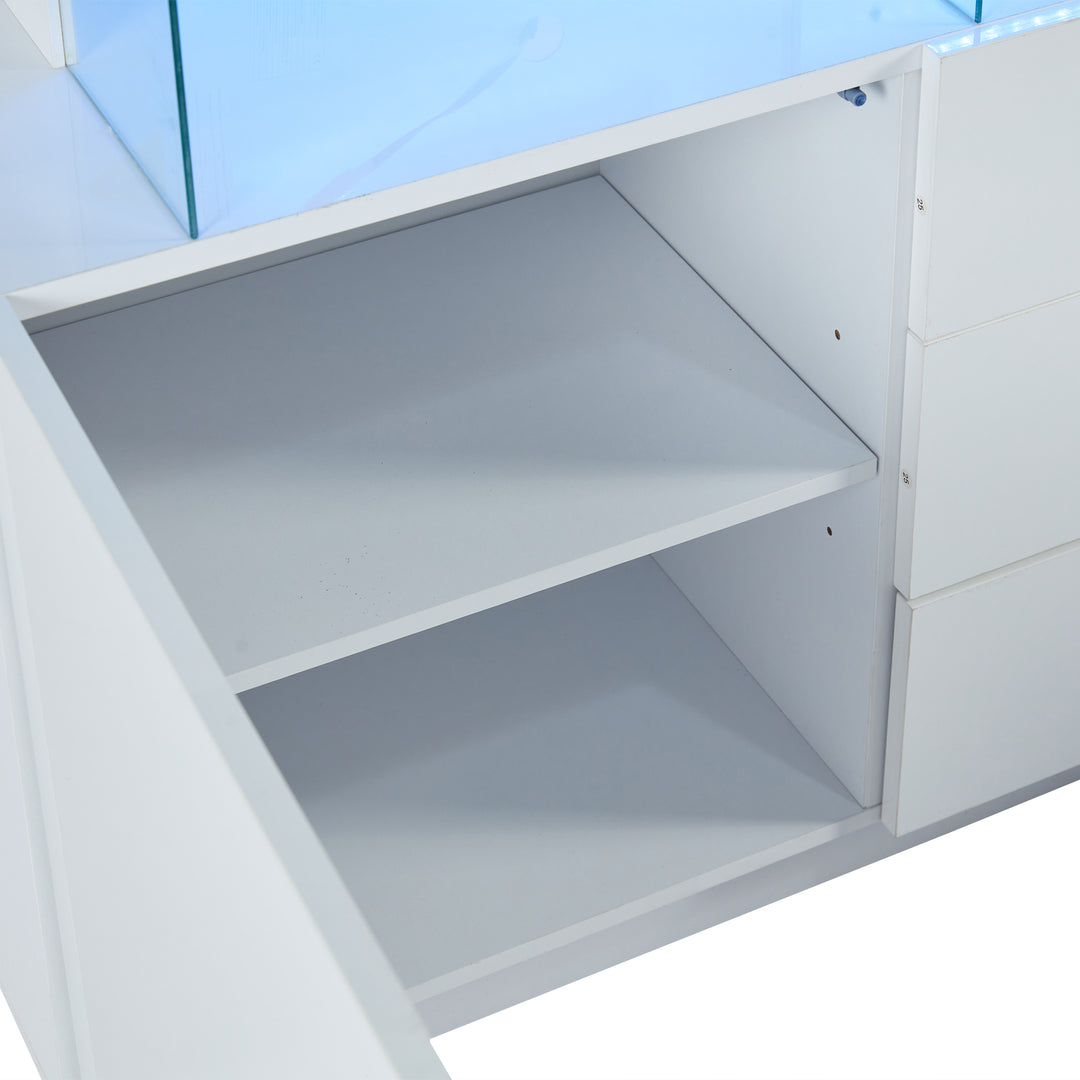 Modern White Sideboard 2 Doors 3 Drawers with LED Lights 140cm WOODMIRROR