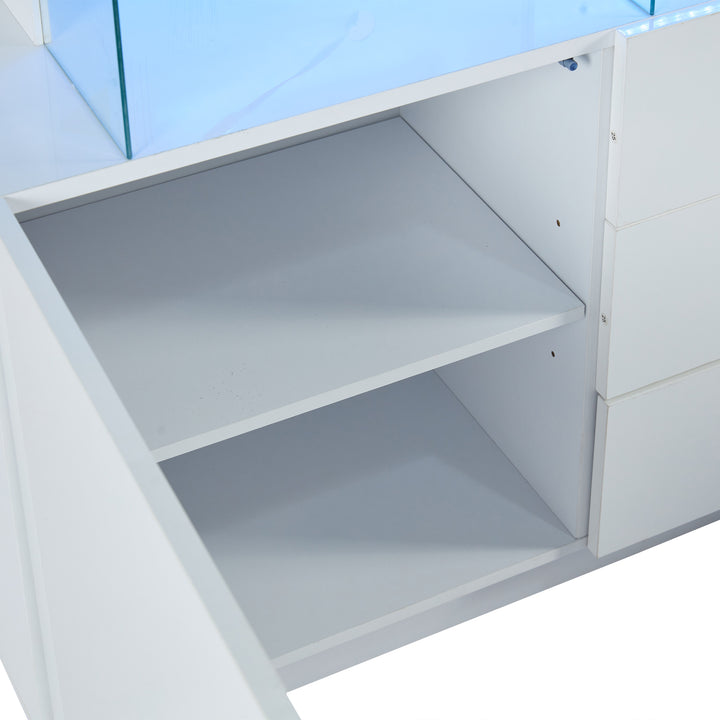 Modern White Sideboard 2 Doors 3 Drawers with LED Lights 140cm WOODMIRROR