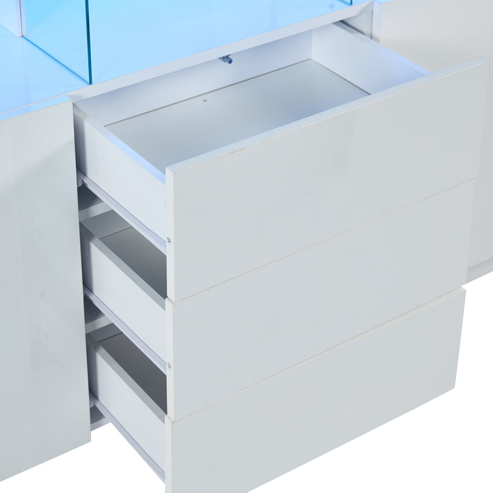 Modern White Sideboard 2 Doors 3 Drawers with LED Lights 140cm WOODMIRROR