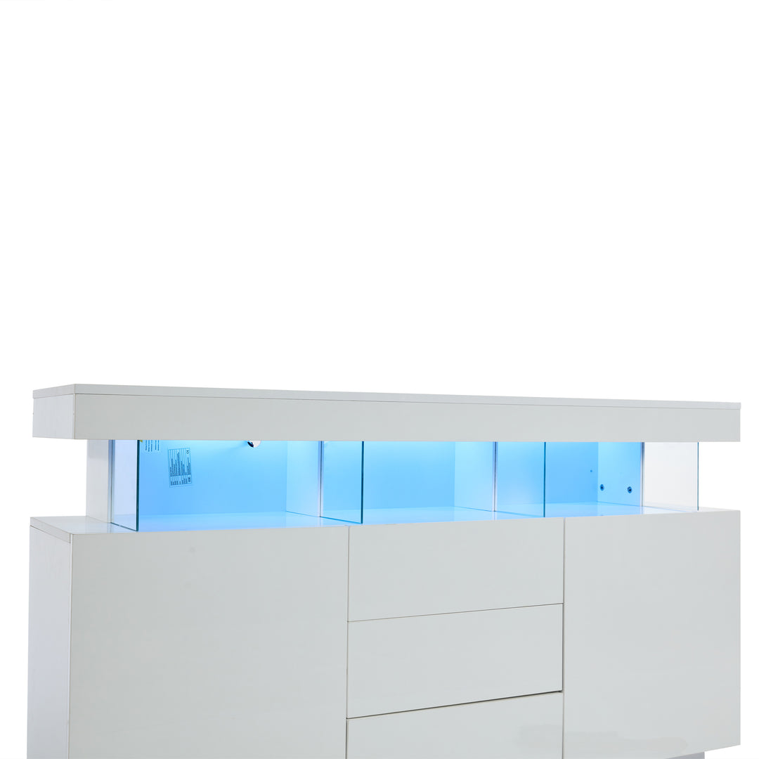 Modern White Sideboard 2 Doors 3 Drawers with LED Lights 140cm WOODMIRROR