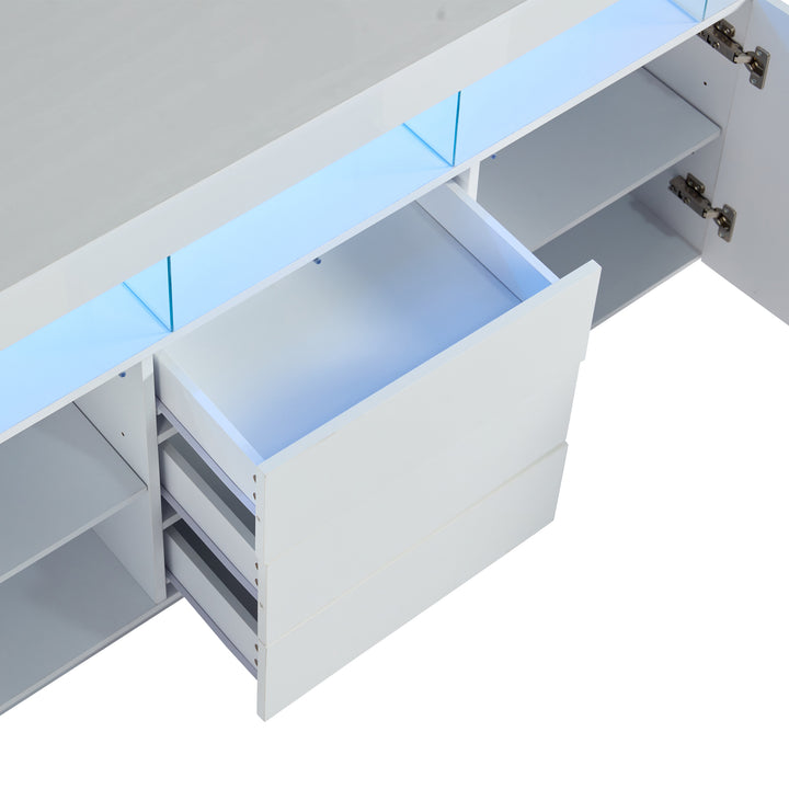 Modern White Sideboard 2 Doors 3 Drawers with LED Lights 140cm WOODMIRROR