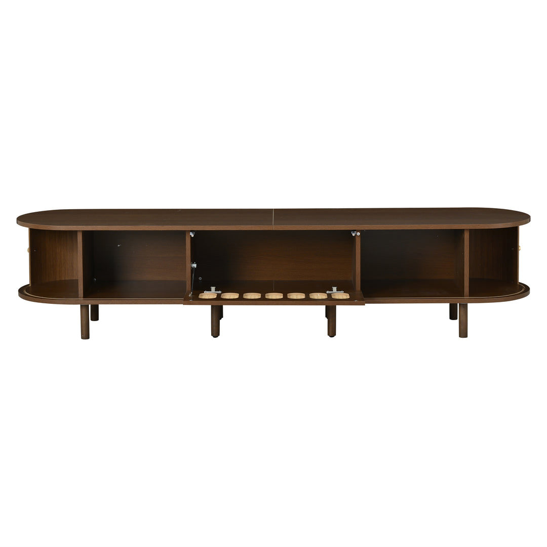 Retro Walnut TV Stand with Rattan-Look and Roll-Up Doors 180 cm VANITYPLACE