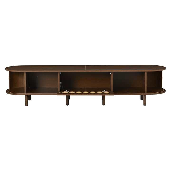 Retro Walnut TV Stand with Rattan-Look and Roll-Up Doors 180 cm VANITYPLACE