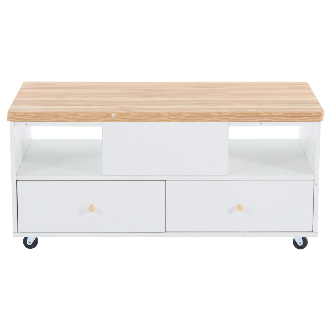 White dual lift-top coffee table 4 drawers with wheels PHOSPHOLIP