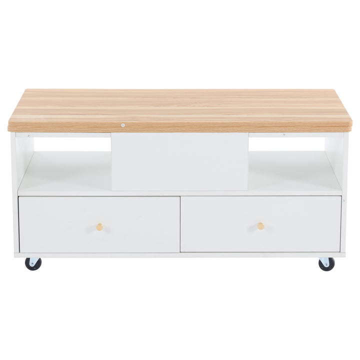 White dual lift-top coffee table 4 drawers with wheels PHOSPHOLIP