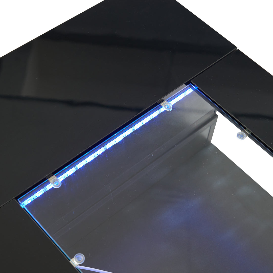 Black hollow LED coffee table with open storage and glass top 100×50×35cm SEAHORSETAIL