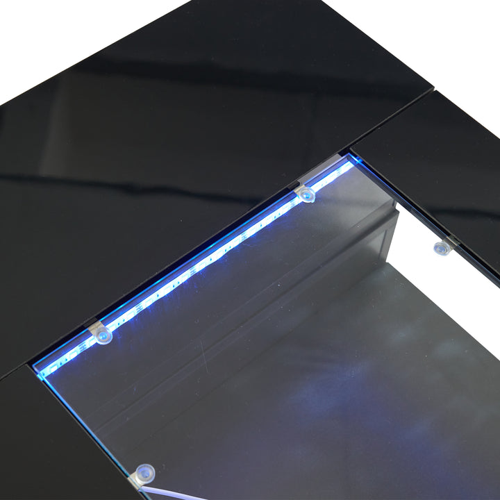 Black hollow LED coffee table with open storage and glass top 100×50×35cm SEAHORSETAIL