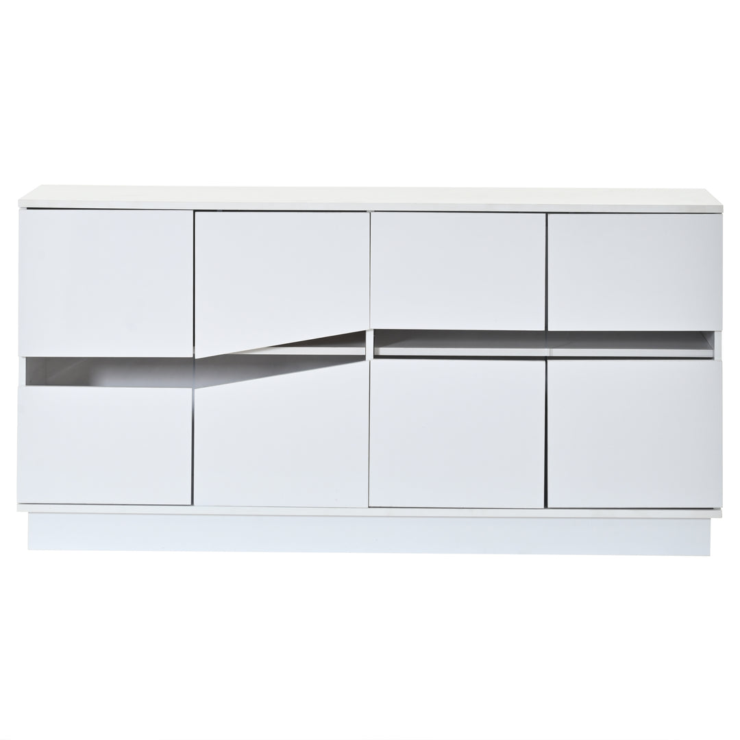 White High-Gloss Sideboard&nbsp;with 4 Doors & LED Lighting 140cm WICKERTABLE