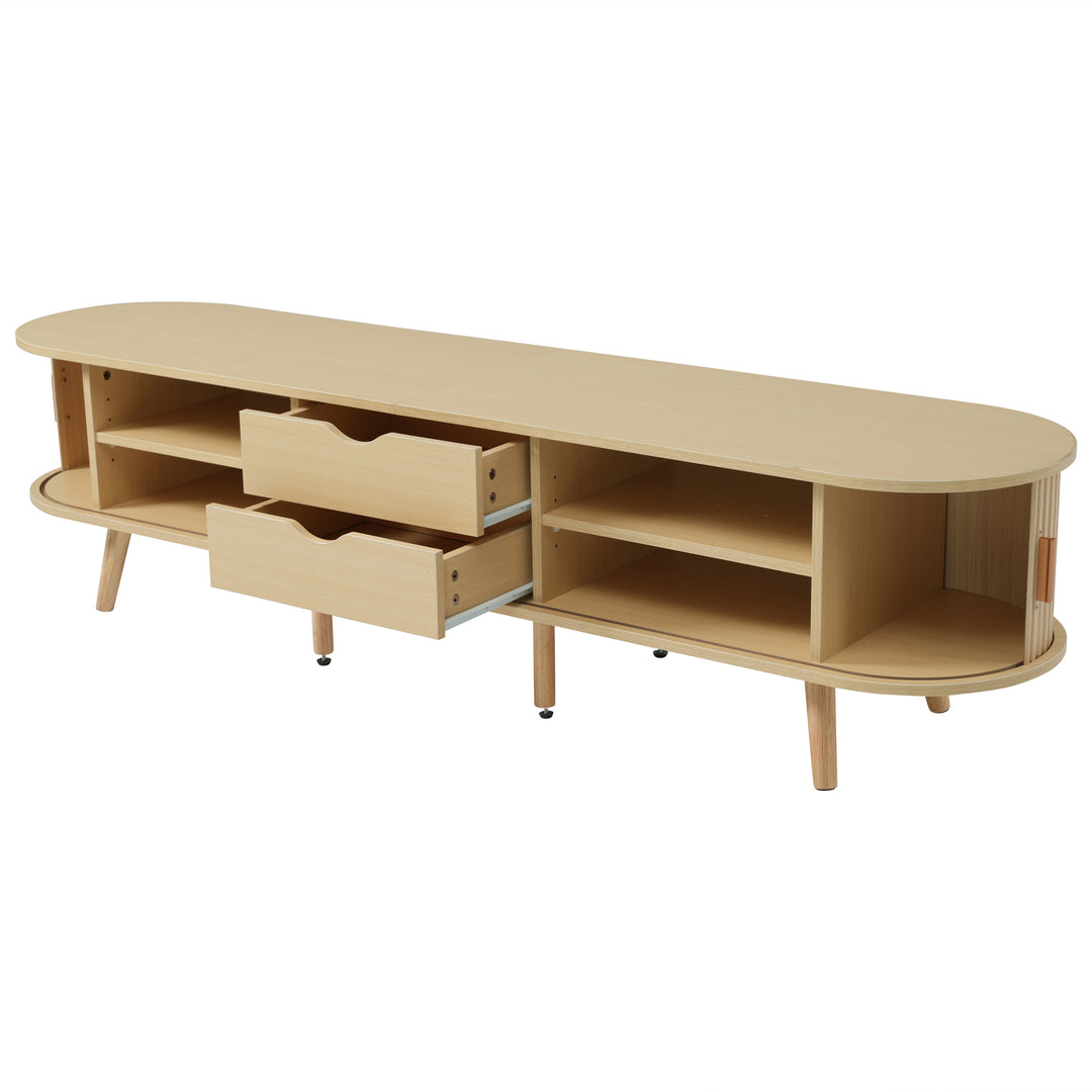 Oak-Effect TV Stand with 2 Drawers &amp; Sliding Doors 170 cm URBANWOOLSTYLE