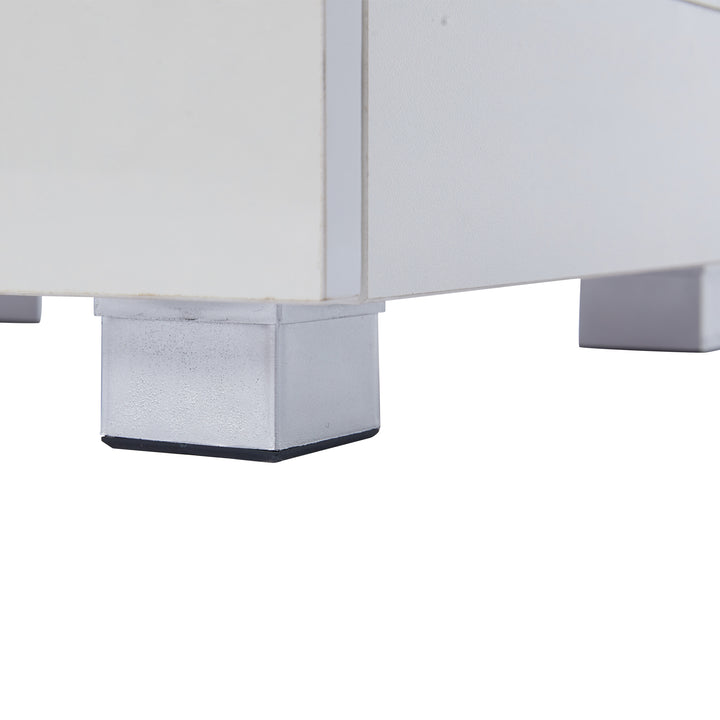 White high gloss sideboard cabinet with LED lights and glass shelves 140x40x70cm QUADSCREEN