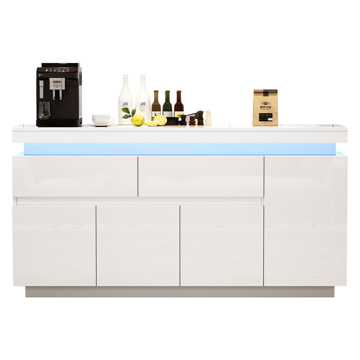 White high gloss sideboard with RGB LED 2 drawers 4 doors 140x35x72.5cm INDUSTRIAL WICKER MAX