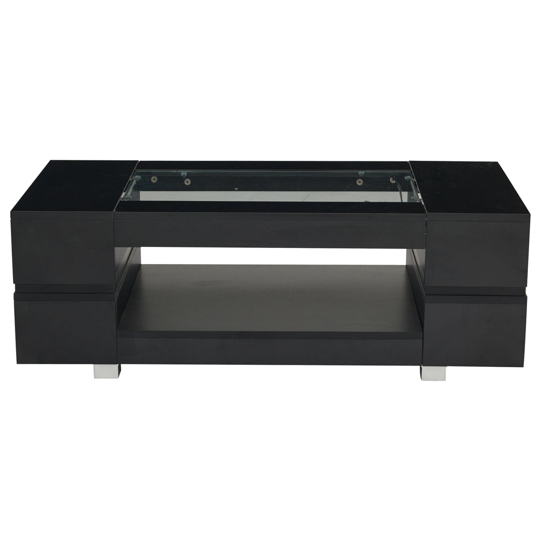 Black hollow LED coffee table with open storage and glass top 100×50×35cm SEAHORSETAIL