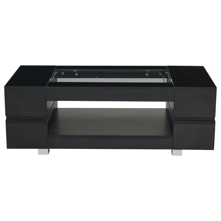 Black hollow LED coffee table with open storage and glass top 100×50×35cm SEAHORSETAIL