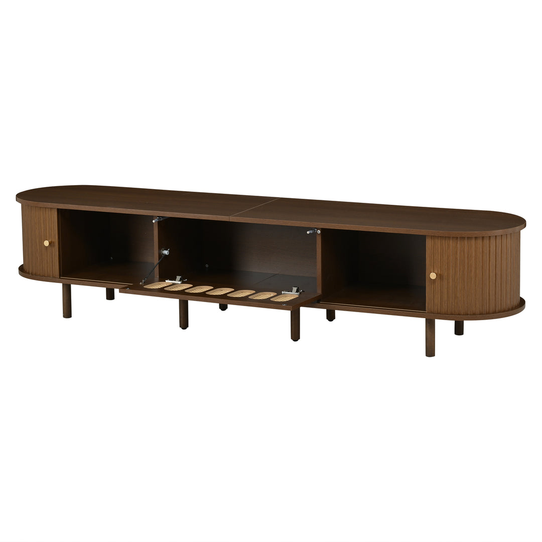 Retro Walnut TV Stand with Rattan-Look and Roll-Up Doors 180 cm VANITYPLACE