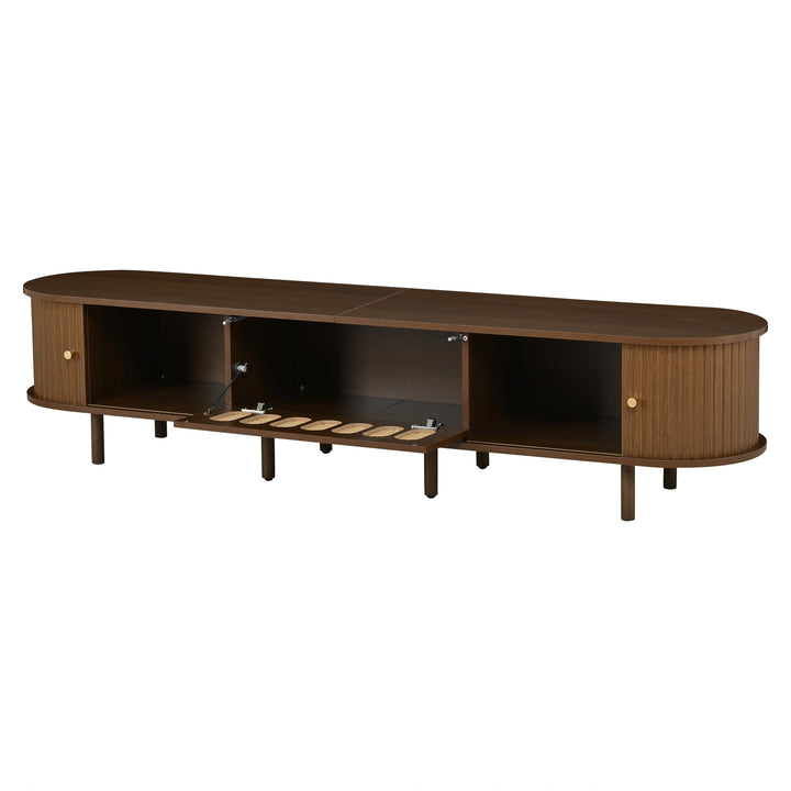 Retro Walnut TV Stand with Rattan-Look and Roll-Up Doors 180 cm VANITYPLACE