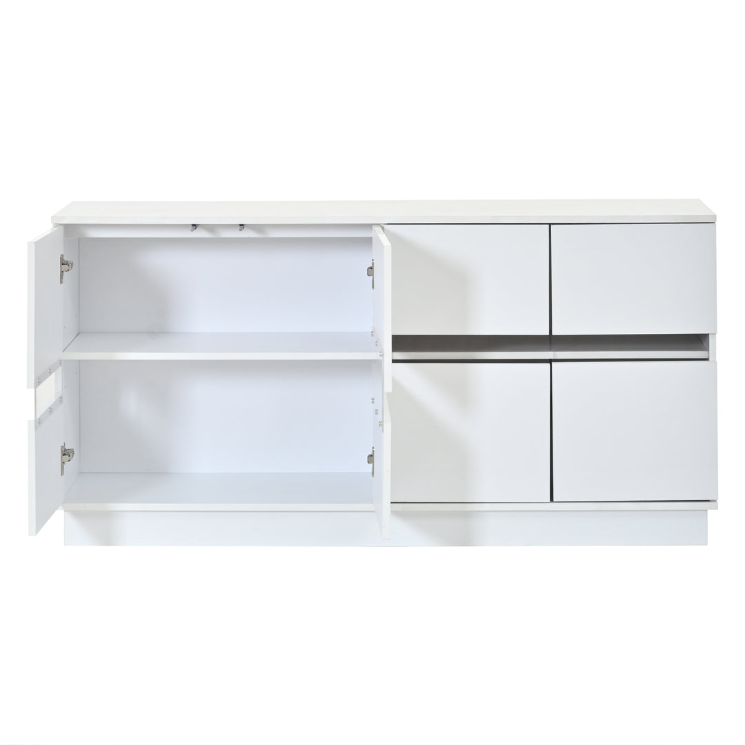 White High-Gloss Sideboard&nbsp;with 4 Doors & LED Lighting 140cm WICKERTABLE