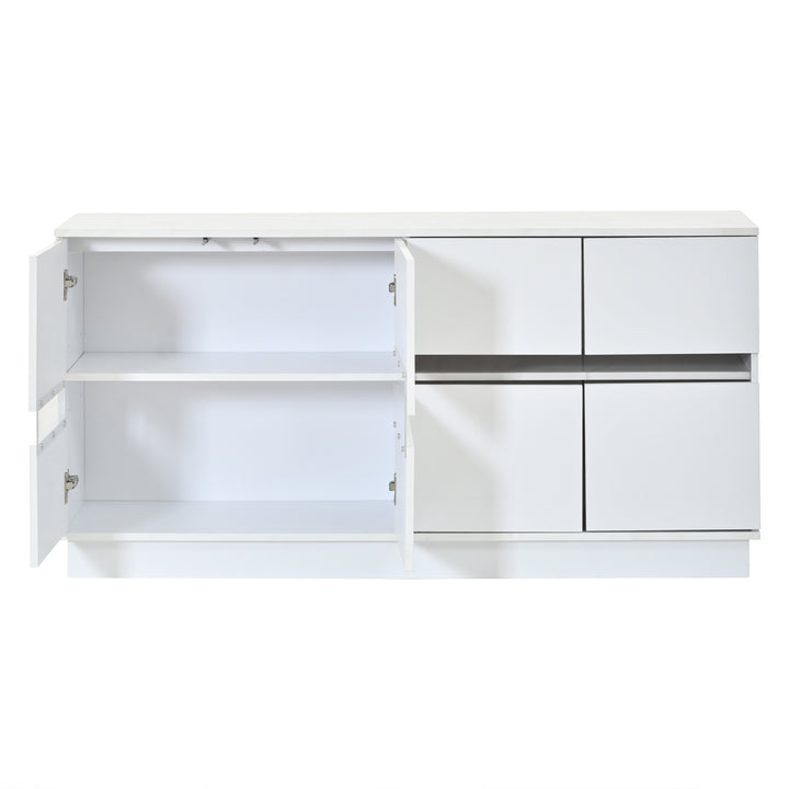 White High-Gloss Sideboard&nbsp;with 4 Doors & LED Lighting 140cm WICKERTABLE