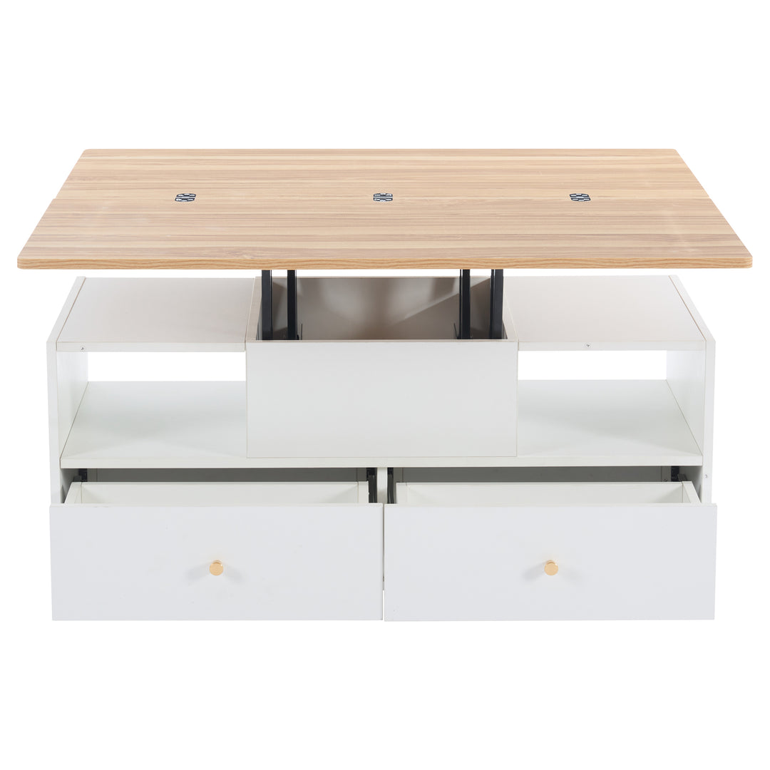 White dual lift-top coffee table 4 drawers with wheels PHOSPHOLIP