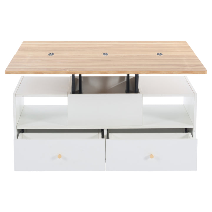White dual lift-top coffee table 4 drawers with wheels PHOSPHOLIP