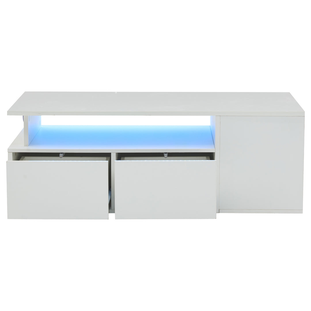 White high-gloss coffee table with LED lighting & 2 drawers SEEDCOAT