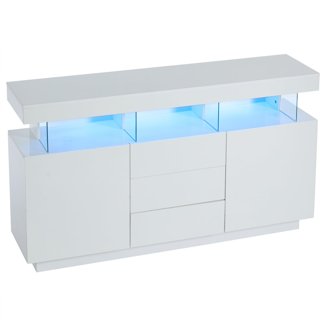 Modern White Sideboard 2 Doors 3 Drawers with LED Lights 140cm WOODMIRROR