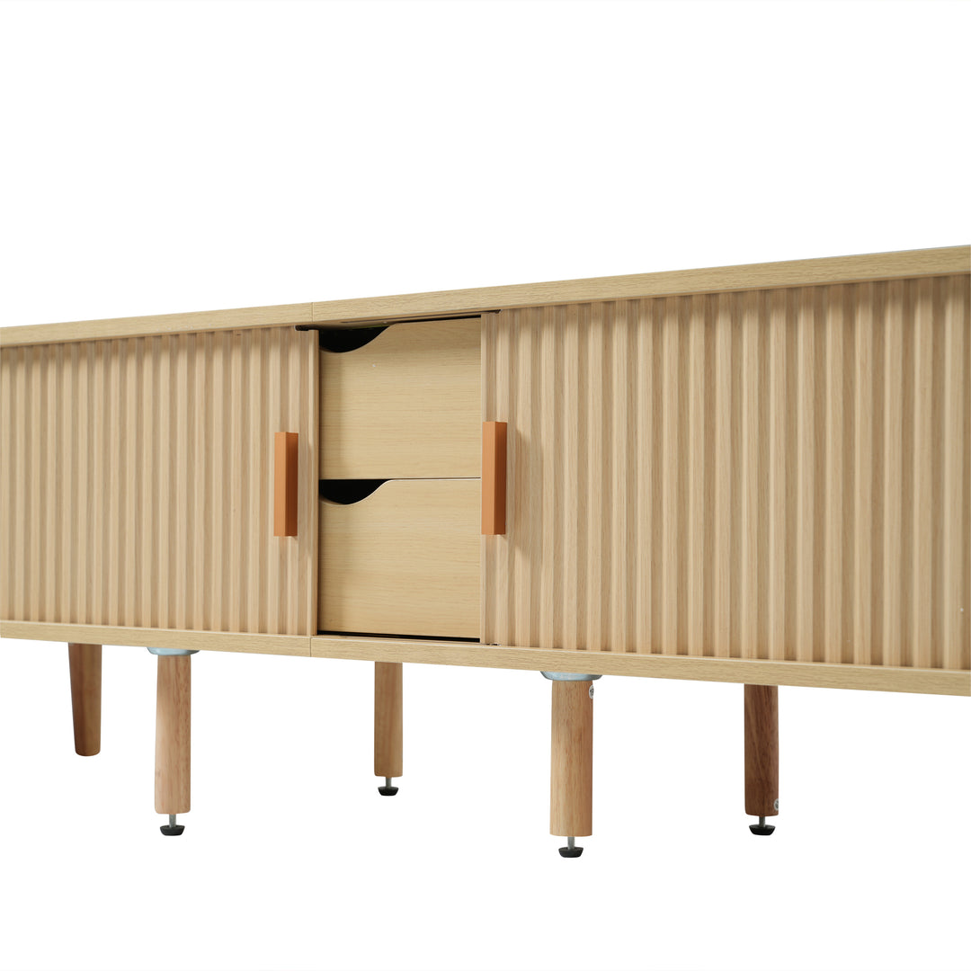 Oak-Effect TV Stand with 2 Drawers &amp; Sliding Doors 170 cm URBANWOOLSTYLE