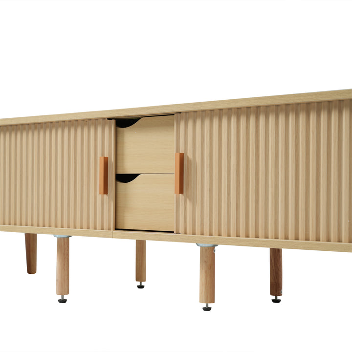 Oak-Effect TV Stand with 2 Drawers &amp; Sliding Doors 170 cm URBANWOOLSTYLE