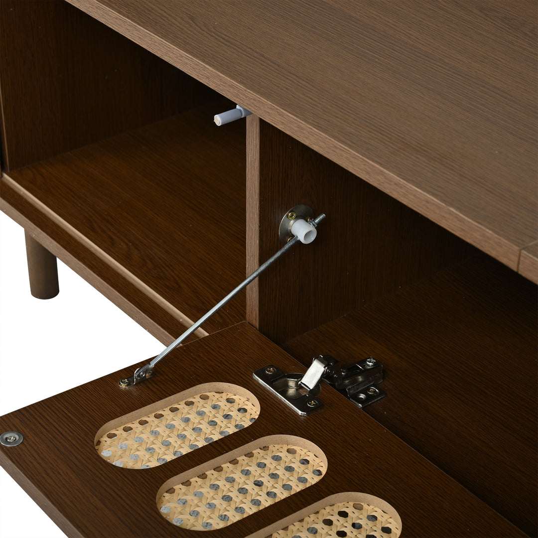 Retro Walnut TV Stand with Rattan-Look and Roll-Up Doors 180 cm VANITYPLACE