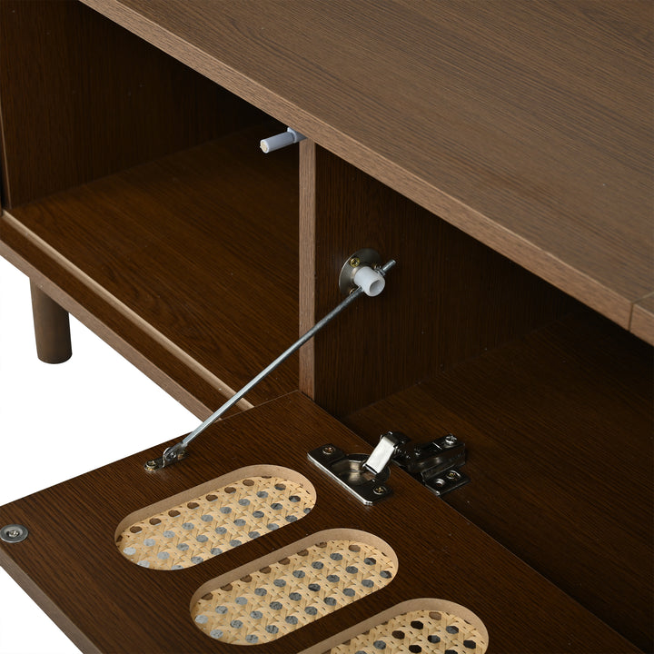 Retro Walnut TV Stand with Rattan-Look and Roll-Up Doors 180 cm VANITYPLACE