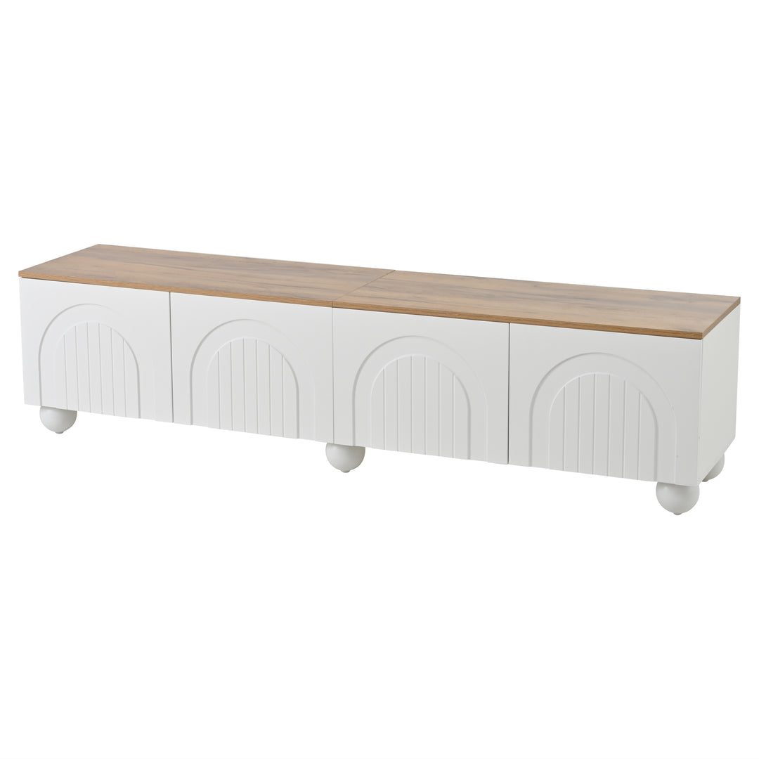 Modern Style White and Oak TV Stand with 4 Doors & Push-Open Storage 180cm WICKERSOFA