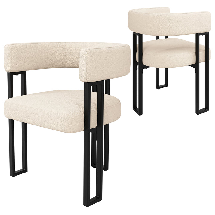 Set of 2 beige fabric dining chairs with curved ergonomic backrest and metal legs THISTLEDOWN