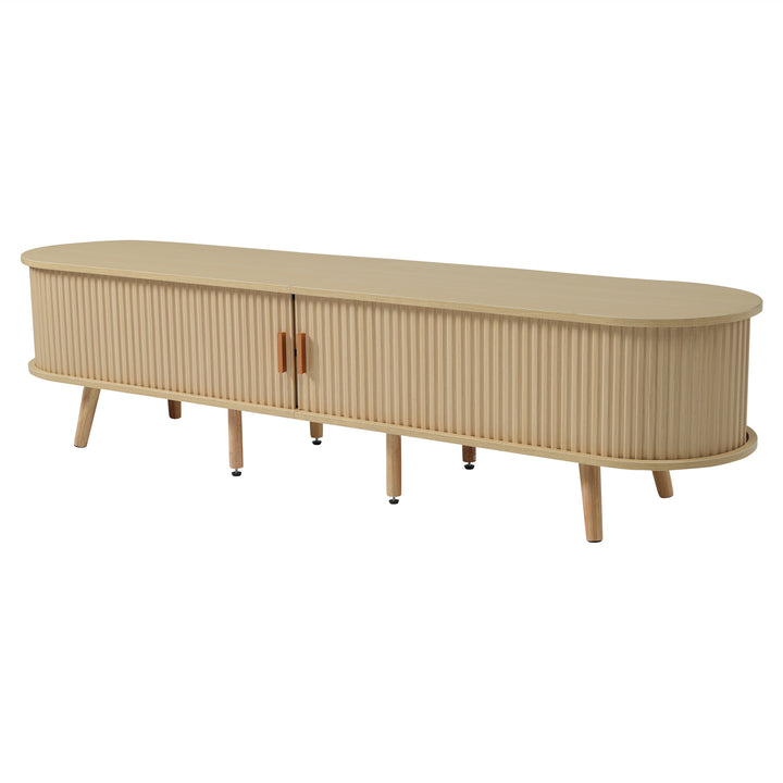 Oak-Effect TV Stand with 2 Drawers &amp; Sliding Doors 170 cm URBANWOOLSTYLE