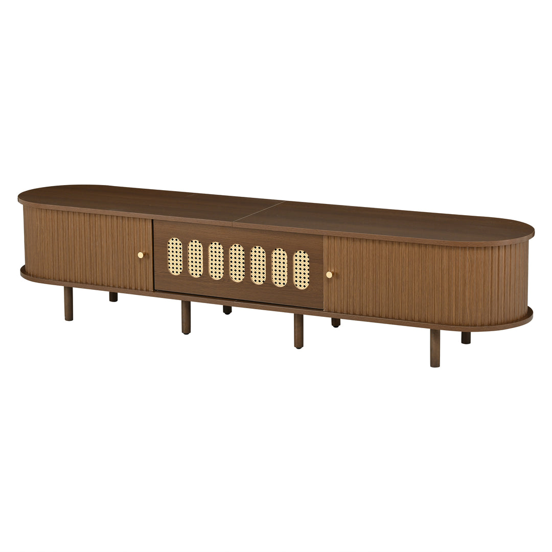 Retro Walnut TV Stand with Rattan-Look and Roll-Up Doors 180 cm VANITYPLACE