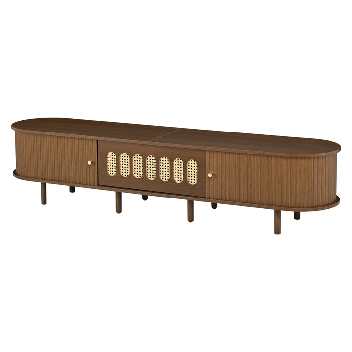 Retro Walnut TV Stand with Rattan-Look and Roll-Up Doors 180 cm VANITYPLACE