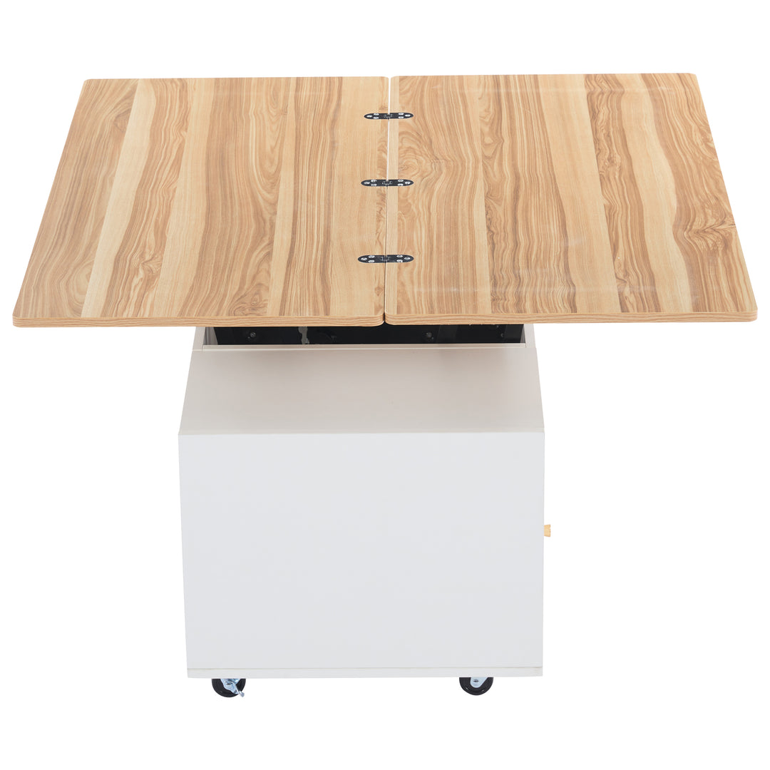 White dual lift-top coffee table 4 drawers with wheels PHOSPHOLIP