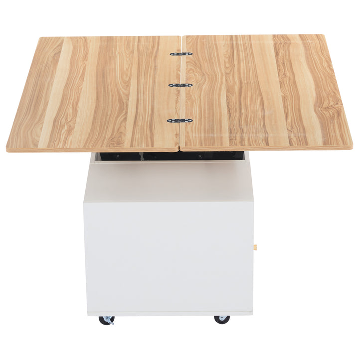 White dual lift-top coffee table 4 drawers with wheels PHOSPHOLIP