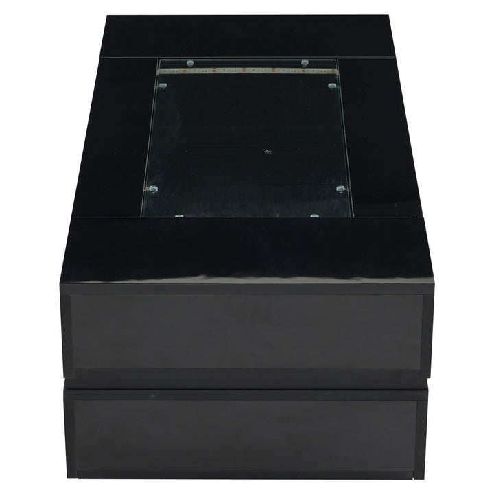 Black hollow LED coffee table with open storage and glass top 100×50×35cm SEAHORSETAIL