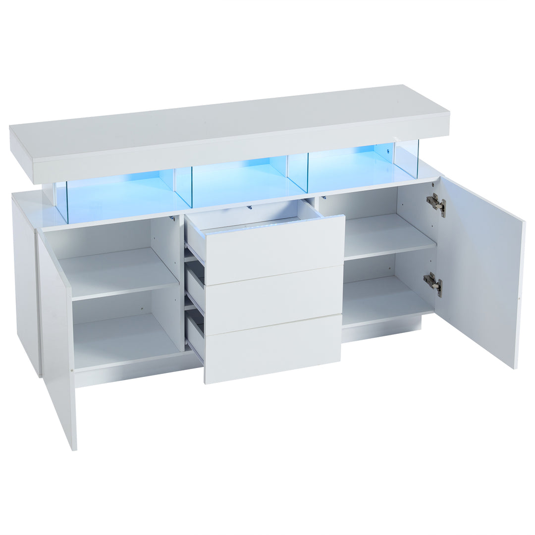 Modern White Sideboard 2 Doors 3 Drawers with LED Lights 140cm WOODMIRROR