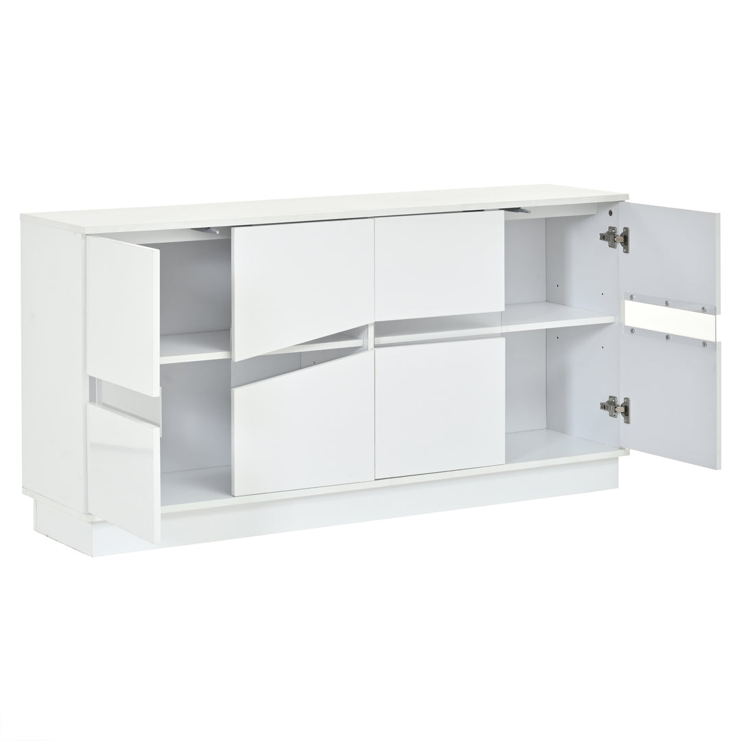 White High-Gloss Sideboard&nbsp;with 4 Doors & LED Lighting 140cm WICKERTABLE