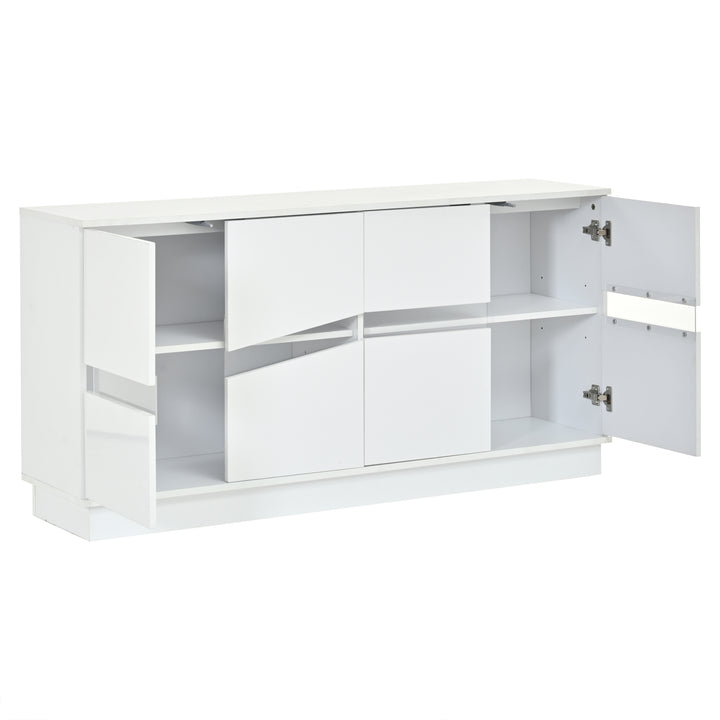 White High-Gloss Sideboard&nbsp;with 4 Doors & LED Lighting 140cm WICKERTABLE