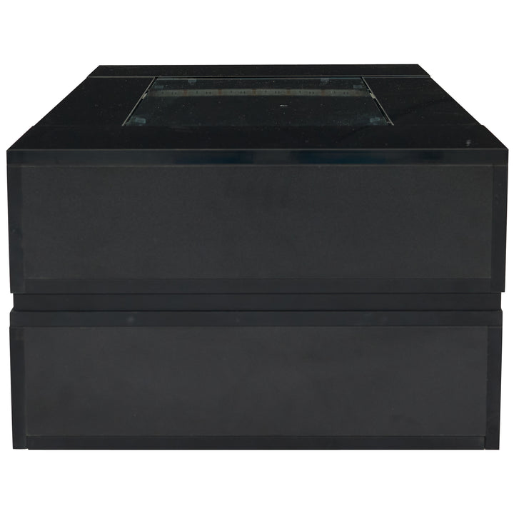 Black hollow LED coffee table with open storage and glass top 100×50×35cm SEAHORSETAIL